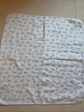 Kissy Kissy White Baby Blanket with Pastel Blue Bunny Print